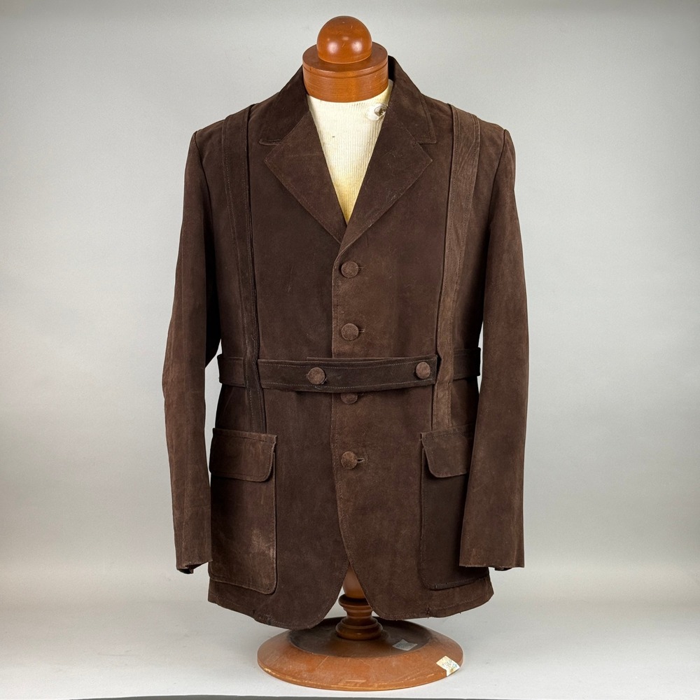 John Tailor Men's Suede 70's Leather Jacket Brown Vintage Blazer Large